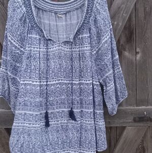 Boho Medallion Print Peasant Blouse, L/XL